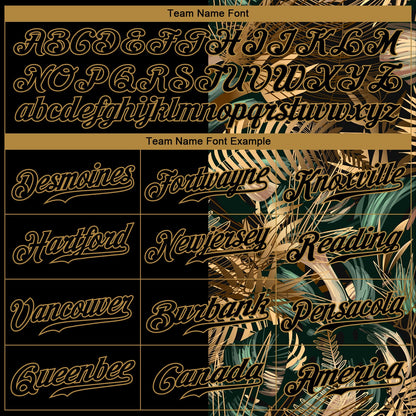 Custom 3D Pattern Design Golden And Green Tropical Leaves In The Style Of Jungle And Hawaii Authentic Baseball Jersey - Sky-Custom