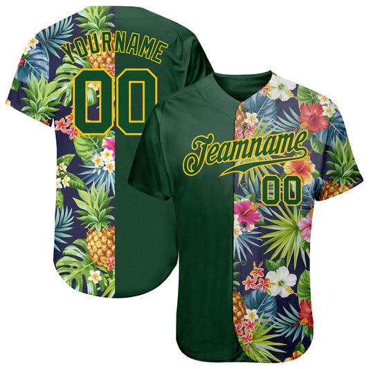 Custom 3D Pattern Design Tropical Pattern With Pineapples Palm Leaves And Flowers Authentic Baseball Jersey - Sky-Custom