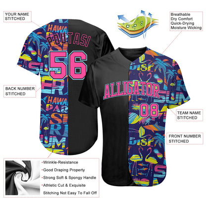 Custom 3D Pattern Design Abstract Geometric Pattern With Palm Trees Sharks Flamingo With The Words:Summer Hawaii Authentic Baseball Jersey - Sky-Custom