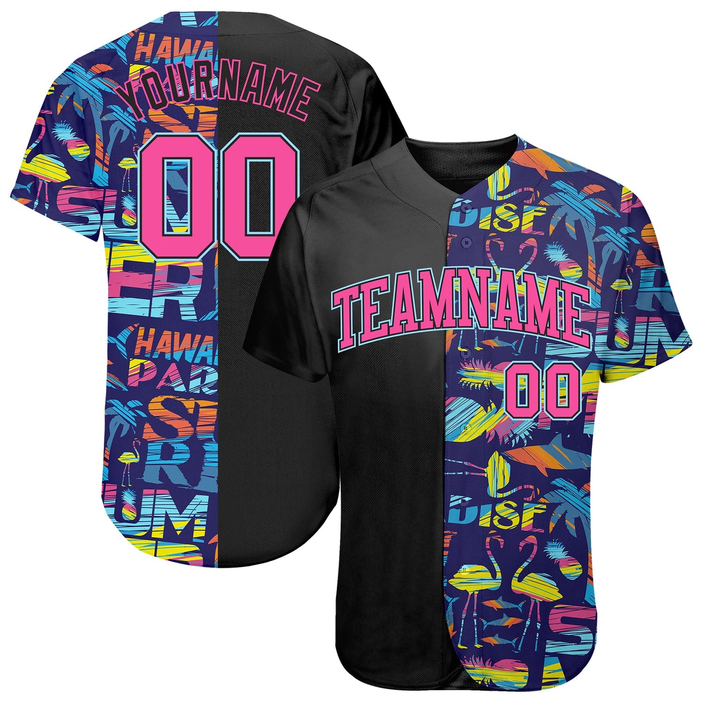 Custom 3D Pattern Design Abstract Geometric Pattern With Palm Trees Sharks Flamingo With The Words:Summer Hawaii Authentic Baseball Jersey - Sky-Custom