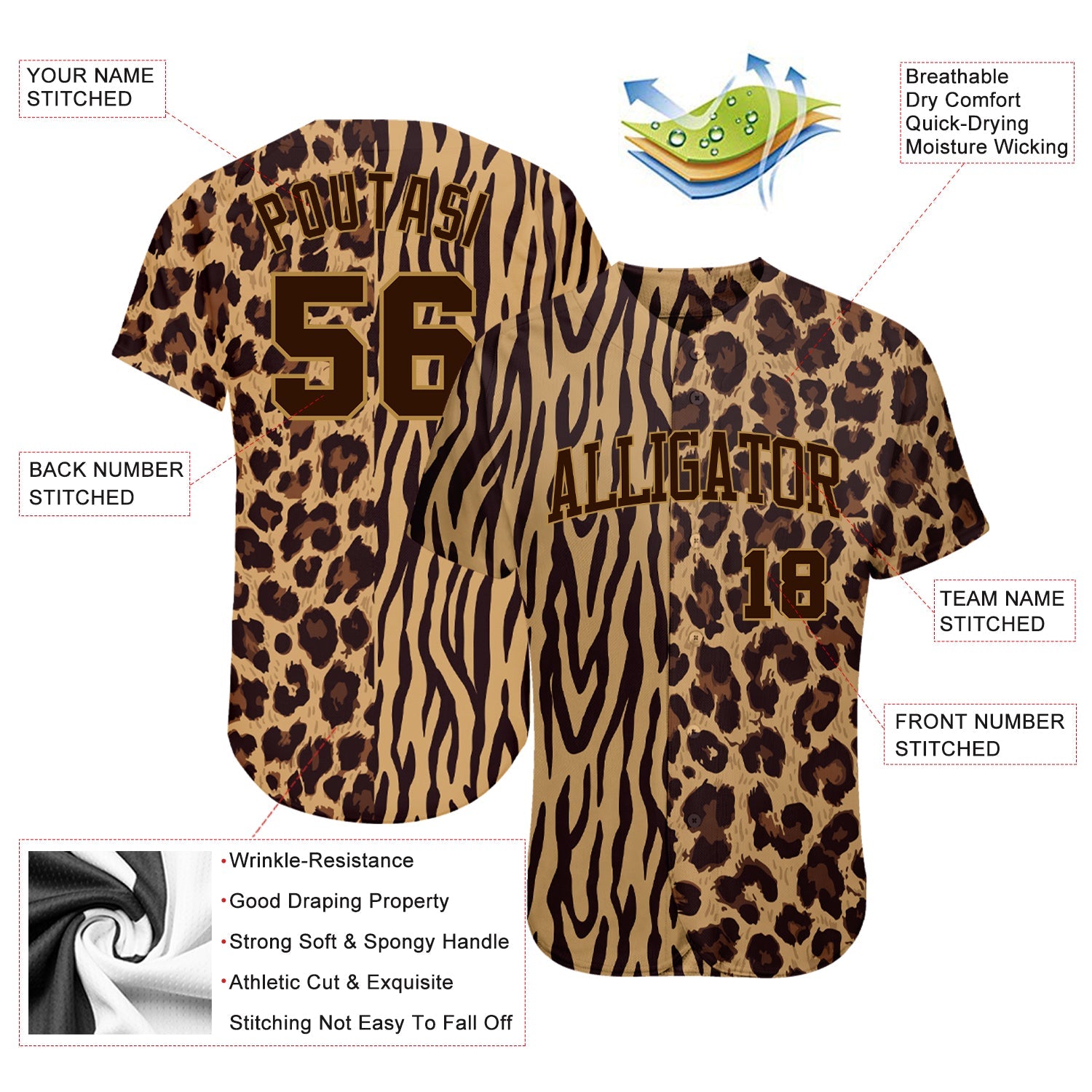 Custom 3D Pattern Design Leopard Skin Zebra Stripe Authentic Baseball Jersey - Sky-Custom