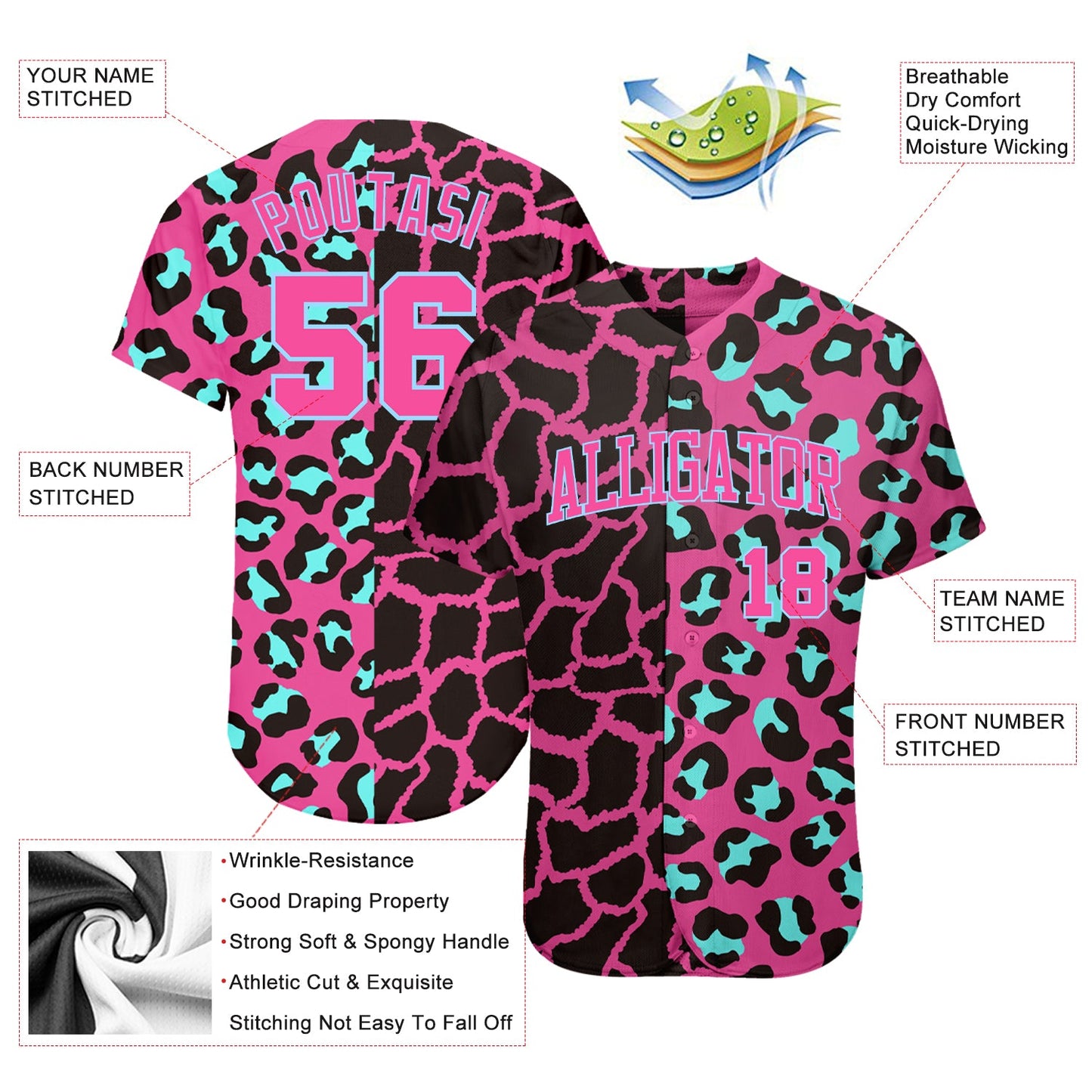 Custom 3D Pattern Design Leopard Authentic Baseball Jersey - Sky-Custom