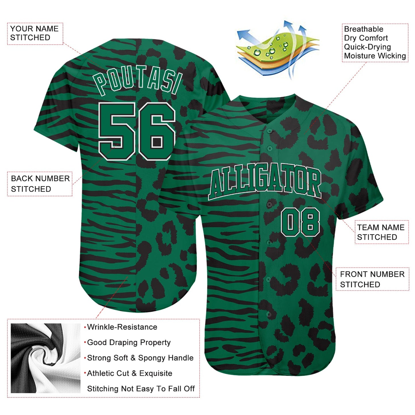 Custom 3D Pattern Design Leopard Skin Zebra Stripe Authentic Baseball Jersey - Sky-Custom