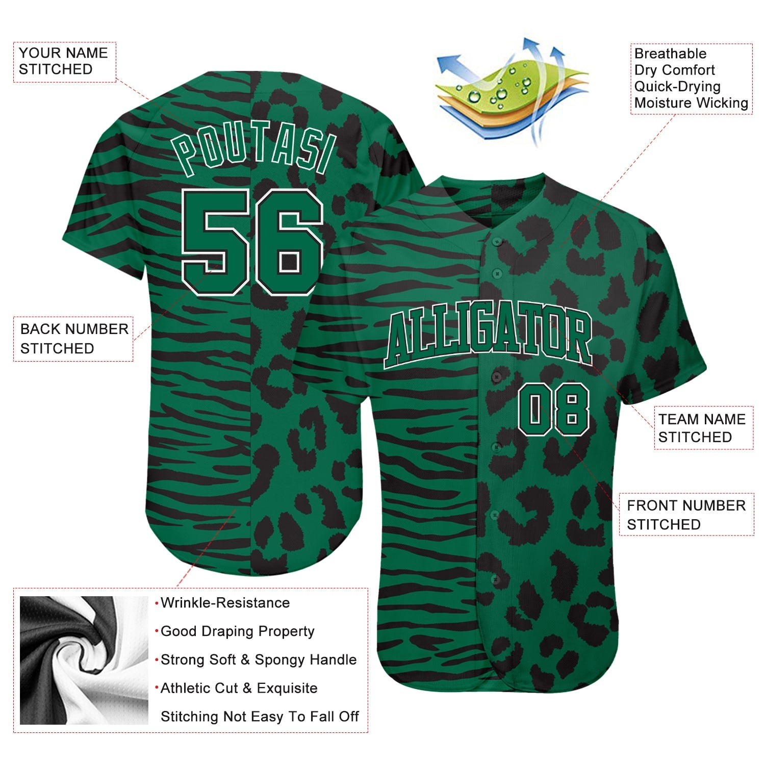Custom 3D Pattern Design Leopard Skin Zebra Stripe Authentic Baseball Jersey - Sky-Custom