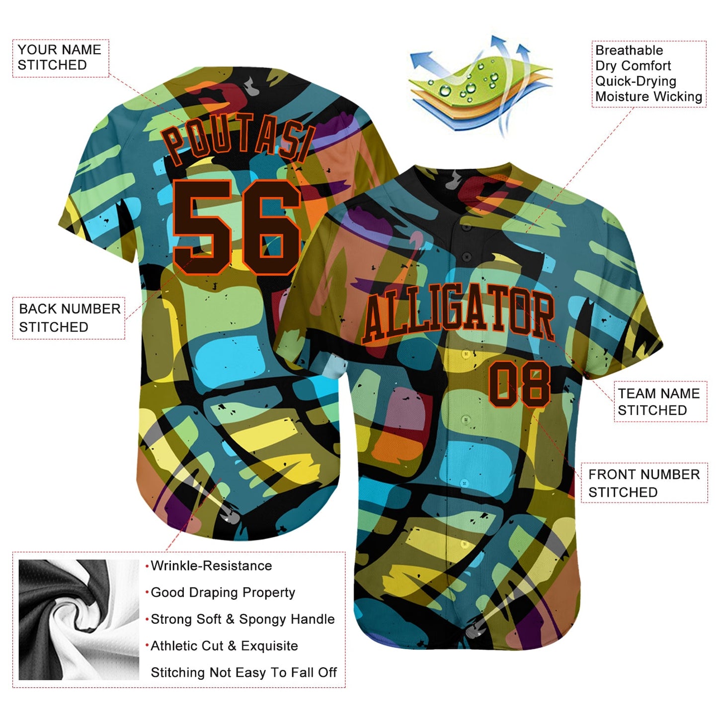 Custom 3D Pattern Design Abstract Graffiti Authentic Baseball Jersey - Sky-Custom