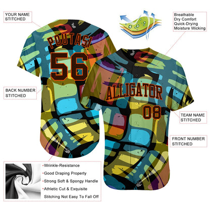 Custom 3D Pattern Design Abstract Graffiti Authentic Baseball Jersey - Sky-Custom
