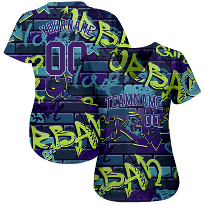 Custom 3D Pattern Design Abstract Graffiti Authentic Baseball Jersey - Sky-Custom