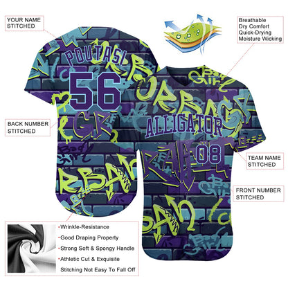 Custom 3D Pattern Design Abstract Graffiti Authentic Baseball Jersey - Sky-Custom