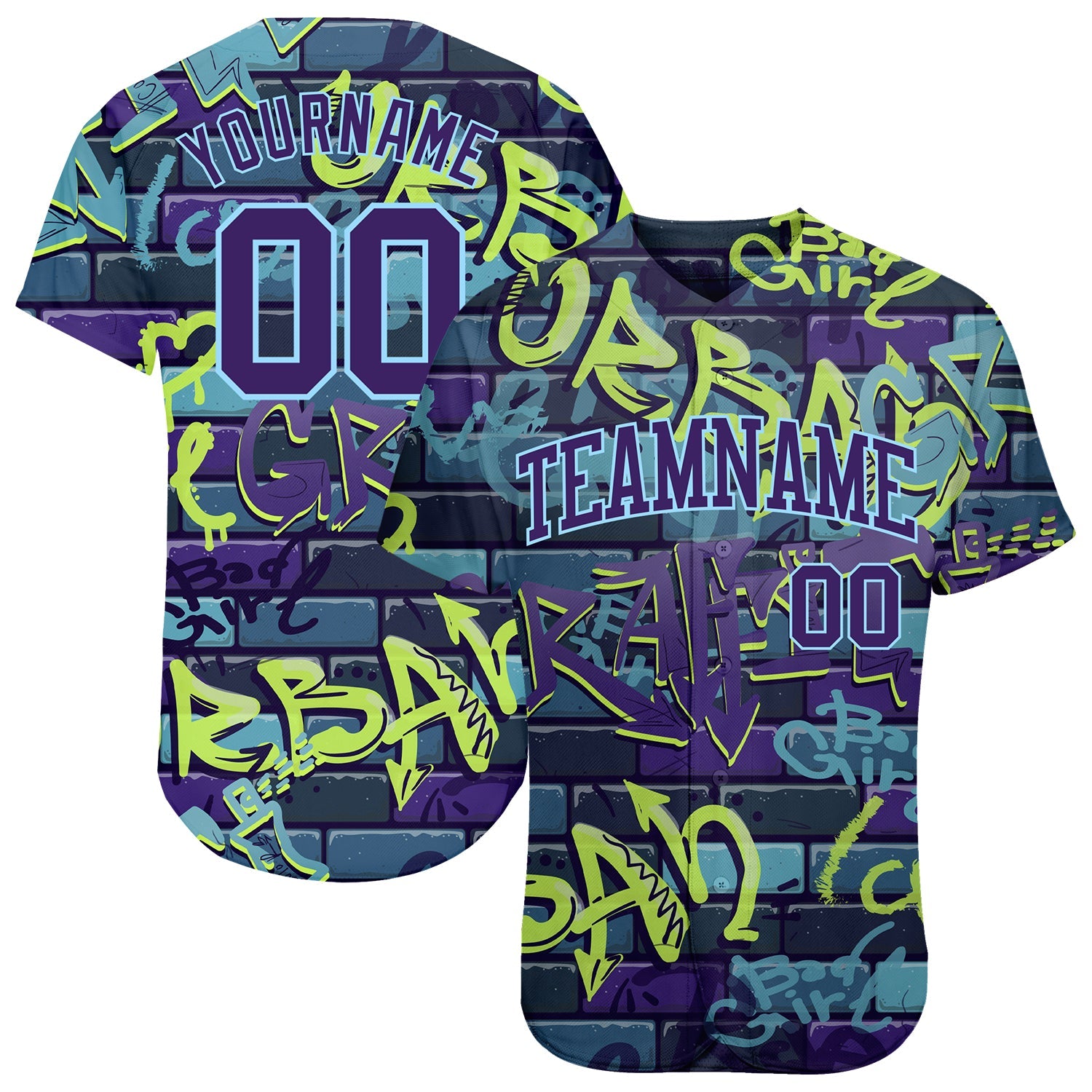 Custom 3D Pattern Design Abstract Graffiti Authentic Baseball Jersey - Sky-Custom