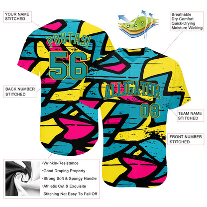 Custom 3D Pattern Design Abstract Graffiti Authentic Baseball Jersey - Sky-Custom