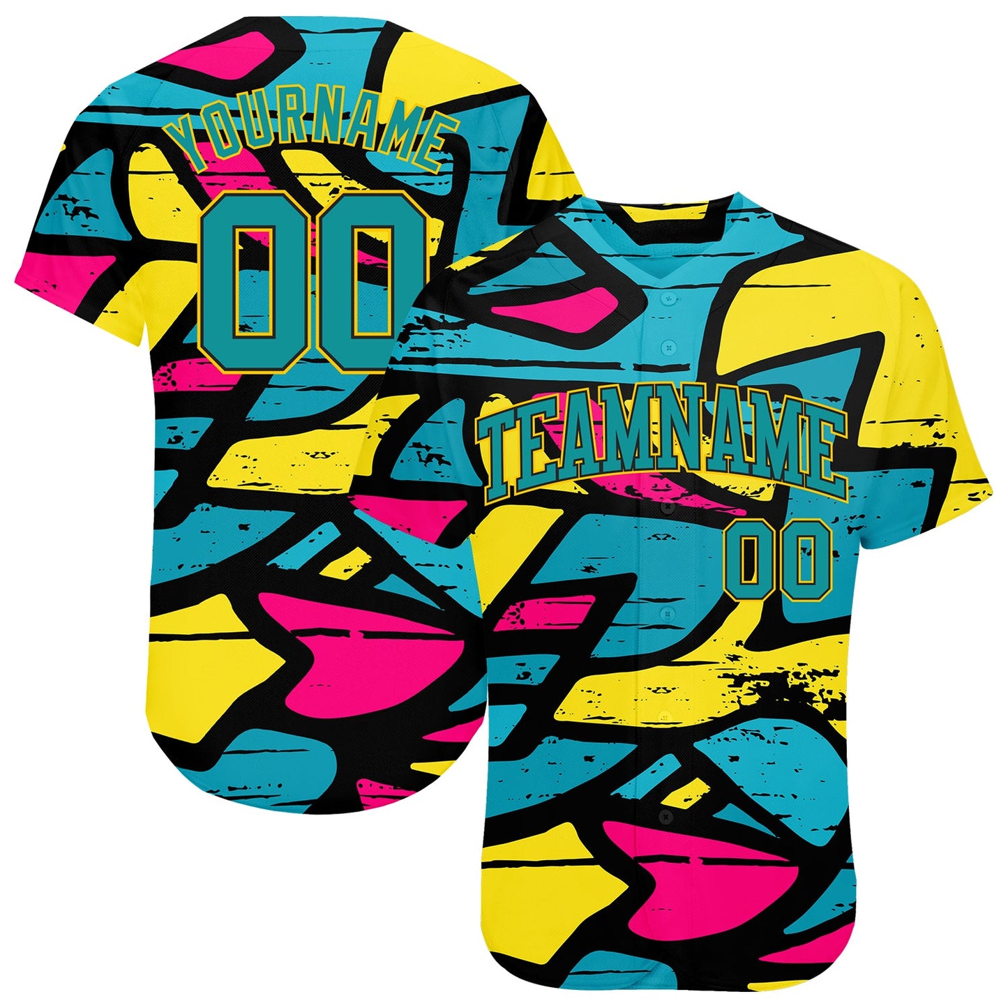 Custom 3D Pattern Design Abstract Graffiti Authentic Baseball Jersey - Sky-Custom