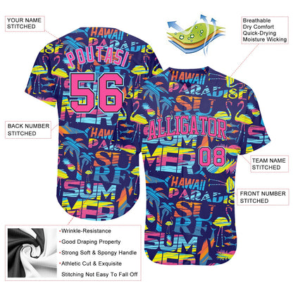 Custom 3D Pattern Design Abstract Geometric Pattern With Palm Trees Sharks Flamingo With The Words:Summer Hawaii Authentic Baseball Jersey - Sky-Custom
