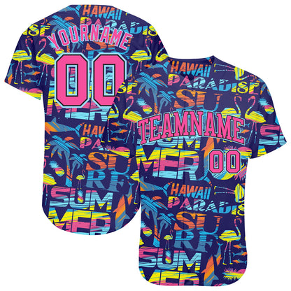 Custom 3D Pattern Design Abstract Geometric Pattern With Palm Trees Sharks Flamingo With The Words:Summer Hawaii Authentic Baseball Jersey - Sky-Custom