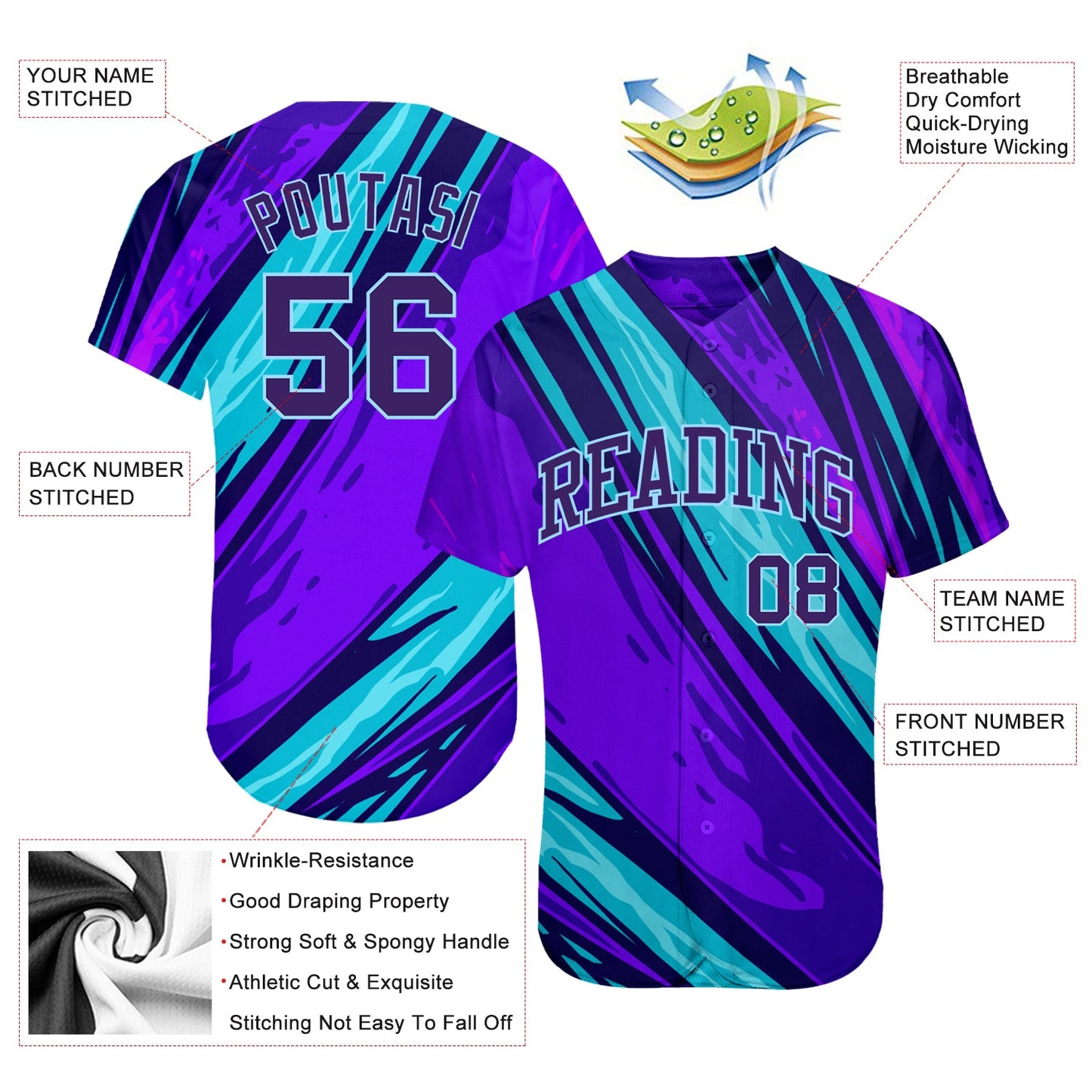 Custom 3D Pattern Design Abstract Pattern For Sport Team Authentic Baseball Jersey - Sky-Custom