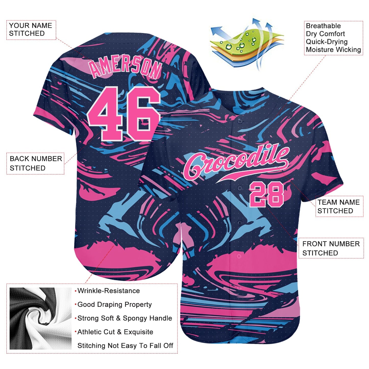 Custom 3D Pattern Design Sport Authentic Baseball Jersey - Sky-Custom