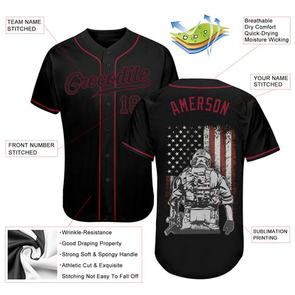 Custom 3D Pattern Design American Soldier Battlefield Authentic Baseball Jersey - Sky-Custom