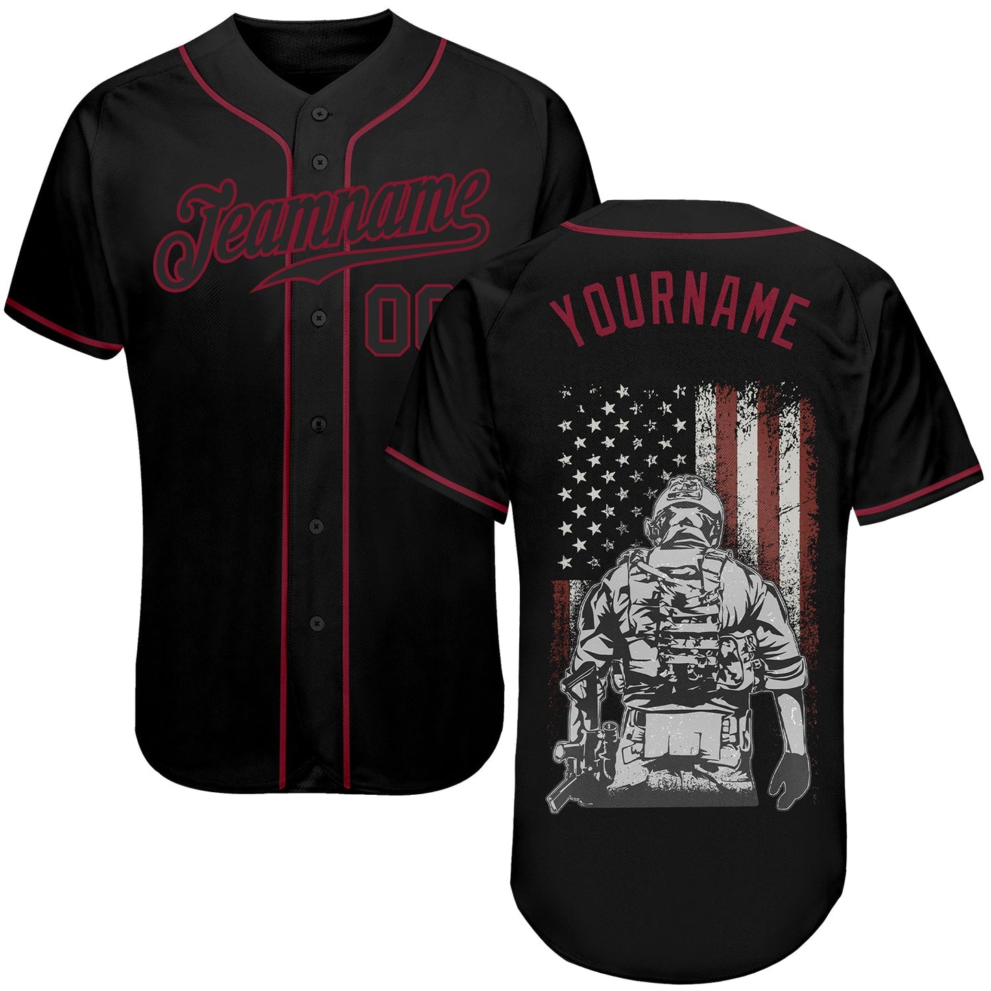 Custom 3D Pattern Design American Soldier Battlefield Authentic Baseball Jersey - Sky-Custom