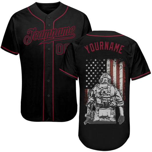 Custom 3D Pattern Design American Soldier Battlefield Authentic Baseball Jersey - Sky-Custom