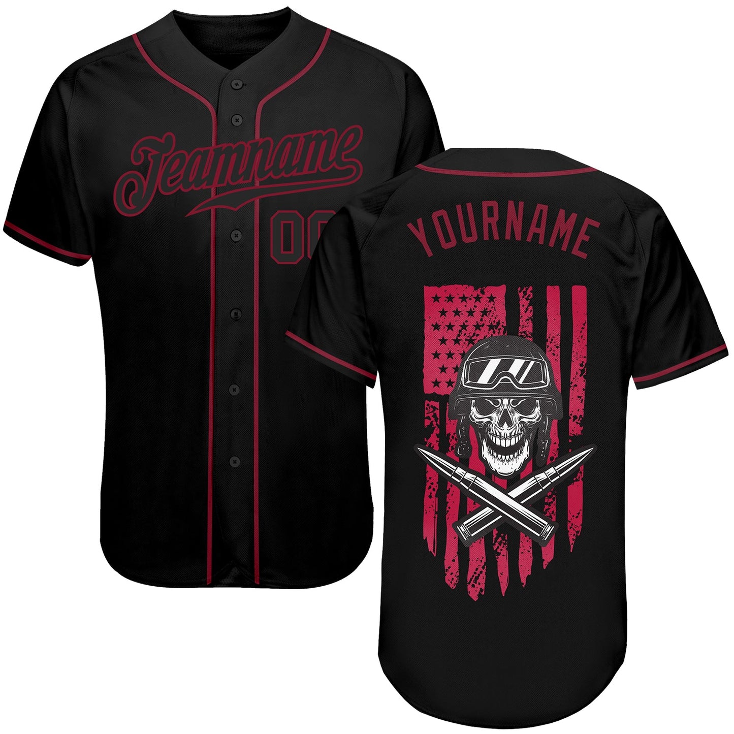 Custom 3D Pattern Design Soldier Skull On American Flag Authentic Baseball Jersey - Sky-Custom