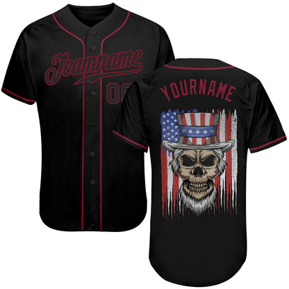Custom 3D Pattern Design Skull Uncle Sam American Flag Authentic Baseball Jersey - Sky-Custom
