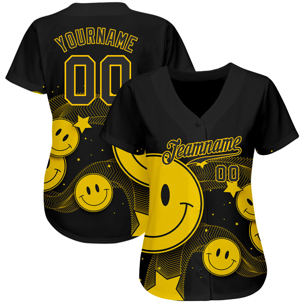 Custom 3D Pattern Design Smile Emoji Authentic Baseball Jersey - Sky-Custom