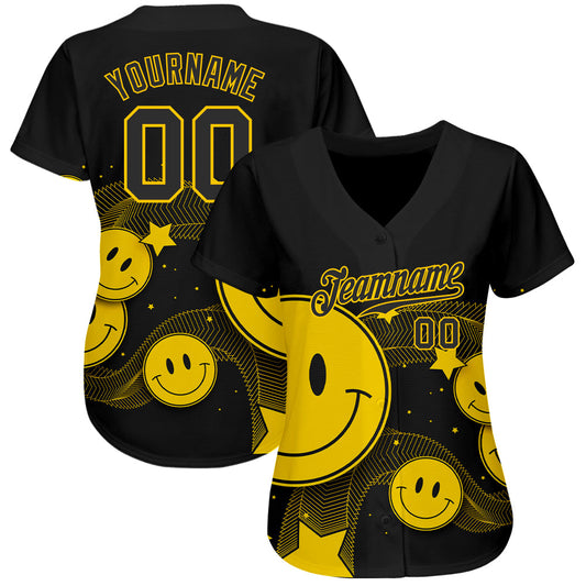 Custom 3D Pattern Design Smile Emoji Authentic Baseball Jersey - Sky-Custom