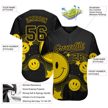 Custom 3D Pattern Design Smile Emoji Authentic Baseball Jersey - Sky-Custom