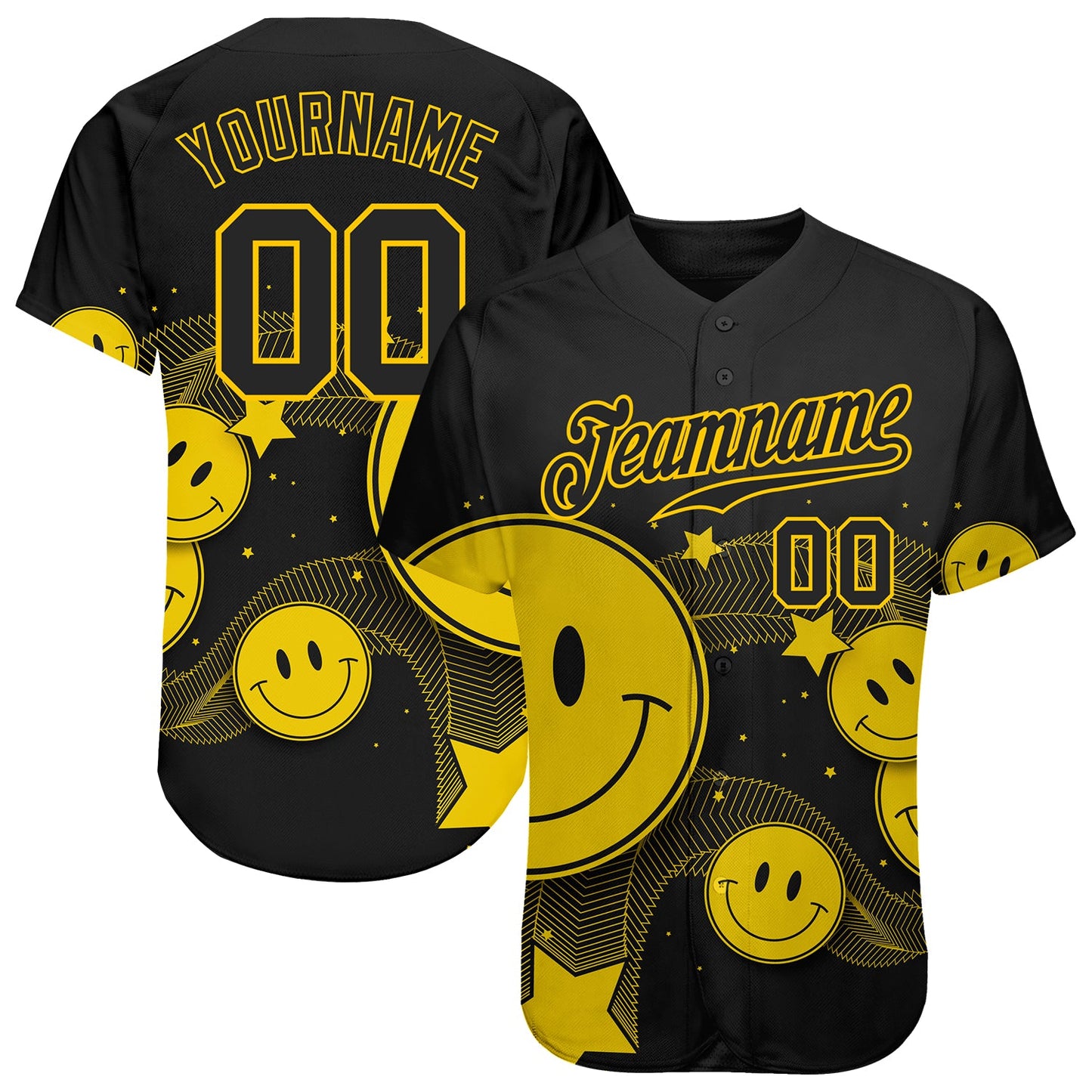 Custom 3D Pattern Design Smile Emoji Authentic Baseball Jersey - Sky-Custom