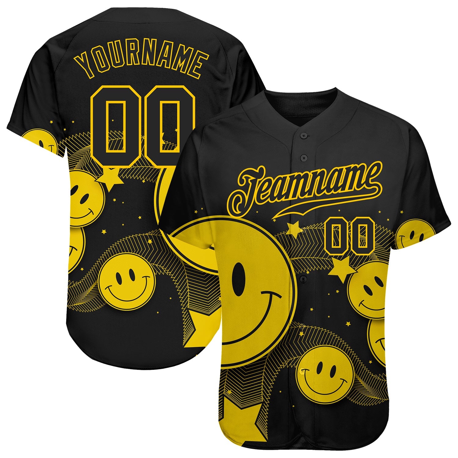 Custom 3D Pattern Design Smile Emoji Authentic Baseball Jersey - Sky-Custom
