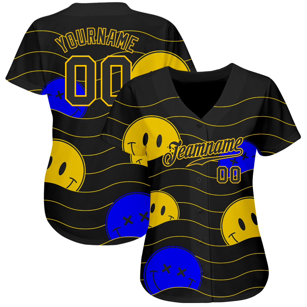 Custom 3D Pattern Design Smile Emoji Authentic Baseball Jersey - Sky-Custom