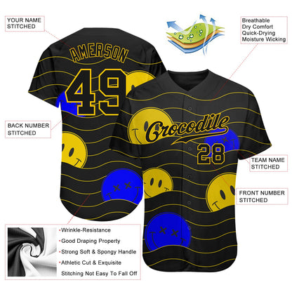 Custom 3D Pattern Design Smile Emoji Authentic Baseball Jersey - Sky-Custom