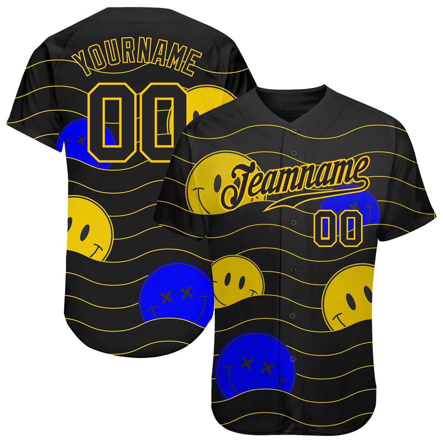 Custom 3D Pattern Design Smile Emoji Authentic Baseball Jersey - Sky-Custom