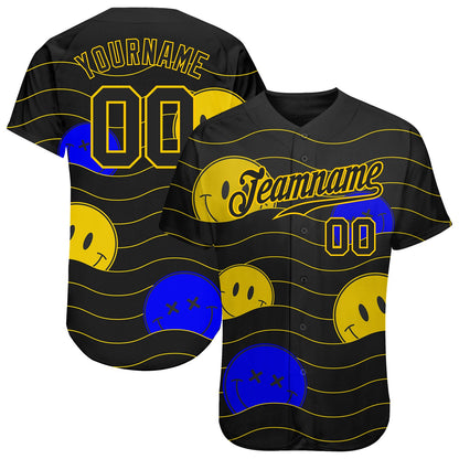 Custom 3D Pattern Design Smile Emoji Authentic Baseball Jersey - Sky-Custom