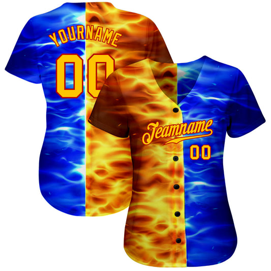 Custom 3D Pattern Design Flame Burning Red Hot Sparks BBQ Season Authentic Baseball Jersey - Sky-Custom