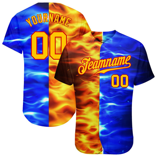 Custom 3D Pattern Design Flame Burning Red Hot Sparks BBQ Season Authentic Baseball Jersey - Sky-Custom