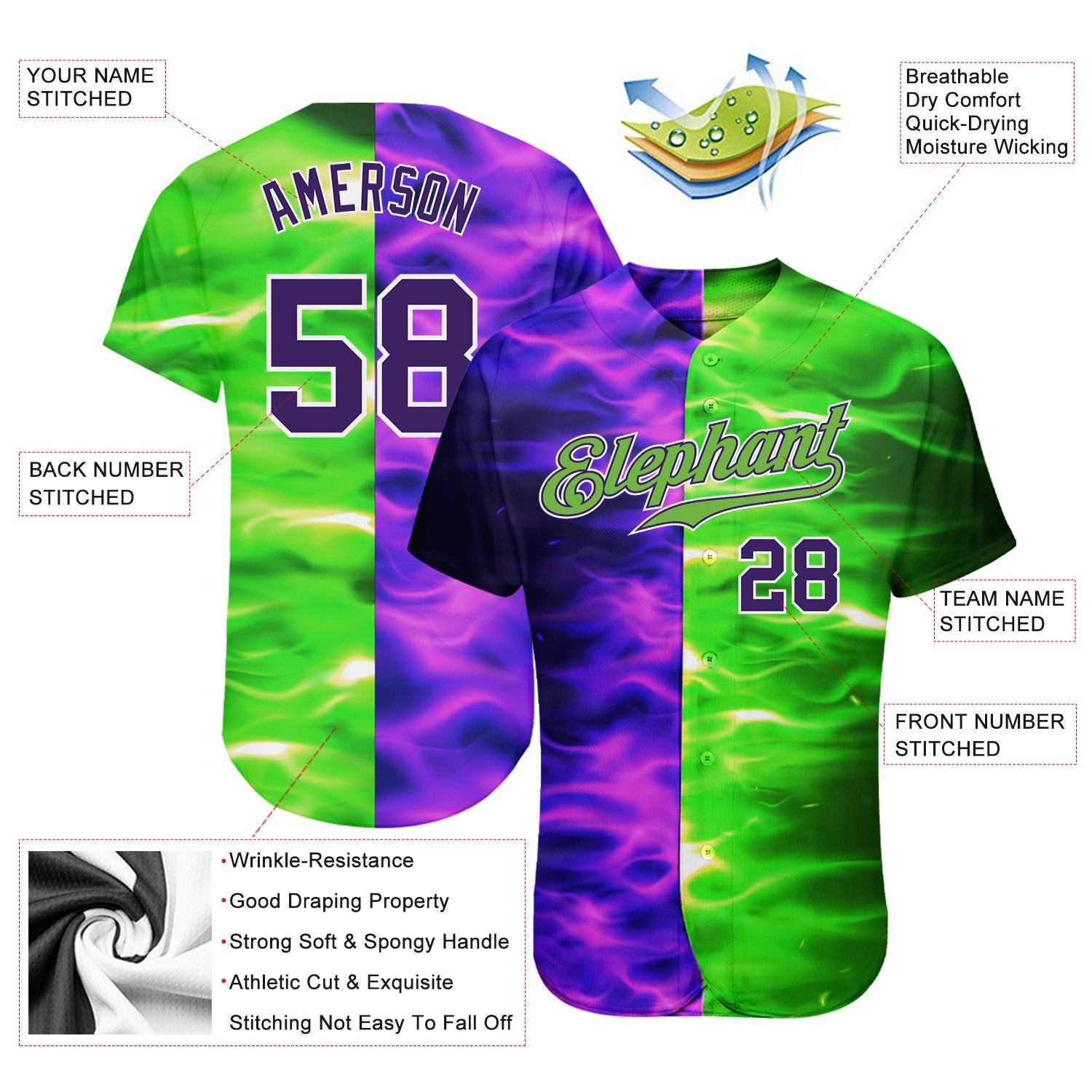 Custom 3D Pattern Design Flame Burning Red Hot Sparks BBQ Season Authentic Baseball Jersey - Sky-Custom