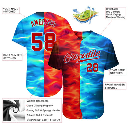 Custom 3D Pattern Design Flame Burning Red Hot Sparks BBQ Season Authentic Baseball Jersey - Sky-Custom