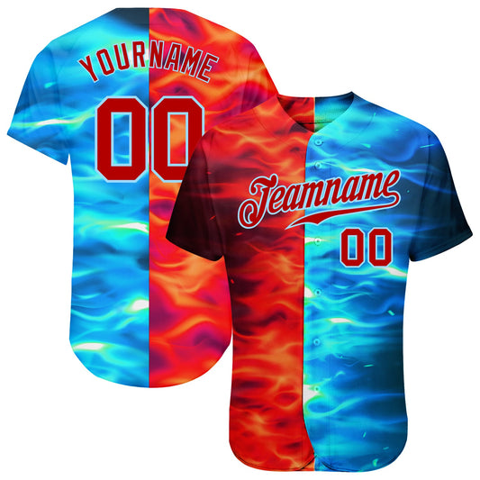 Custom 3D Pattern Design Flame Burning Red Hot Sparks BBQ Season Authentic Baseball Jersey - Sky-Custom