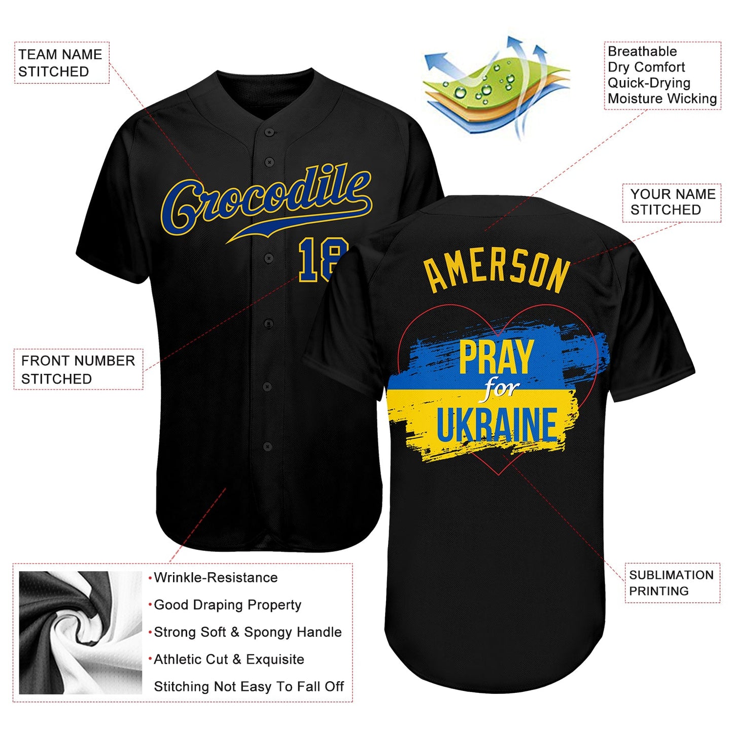 Custom 3D Pattern Design Pray For Ukraine Peace Authentic Baseball Jersey - Sky-Custom