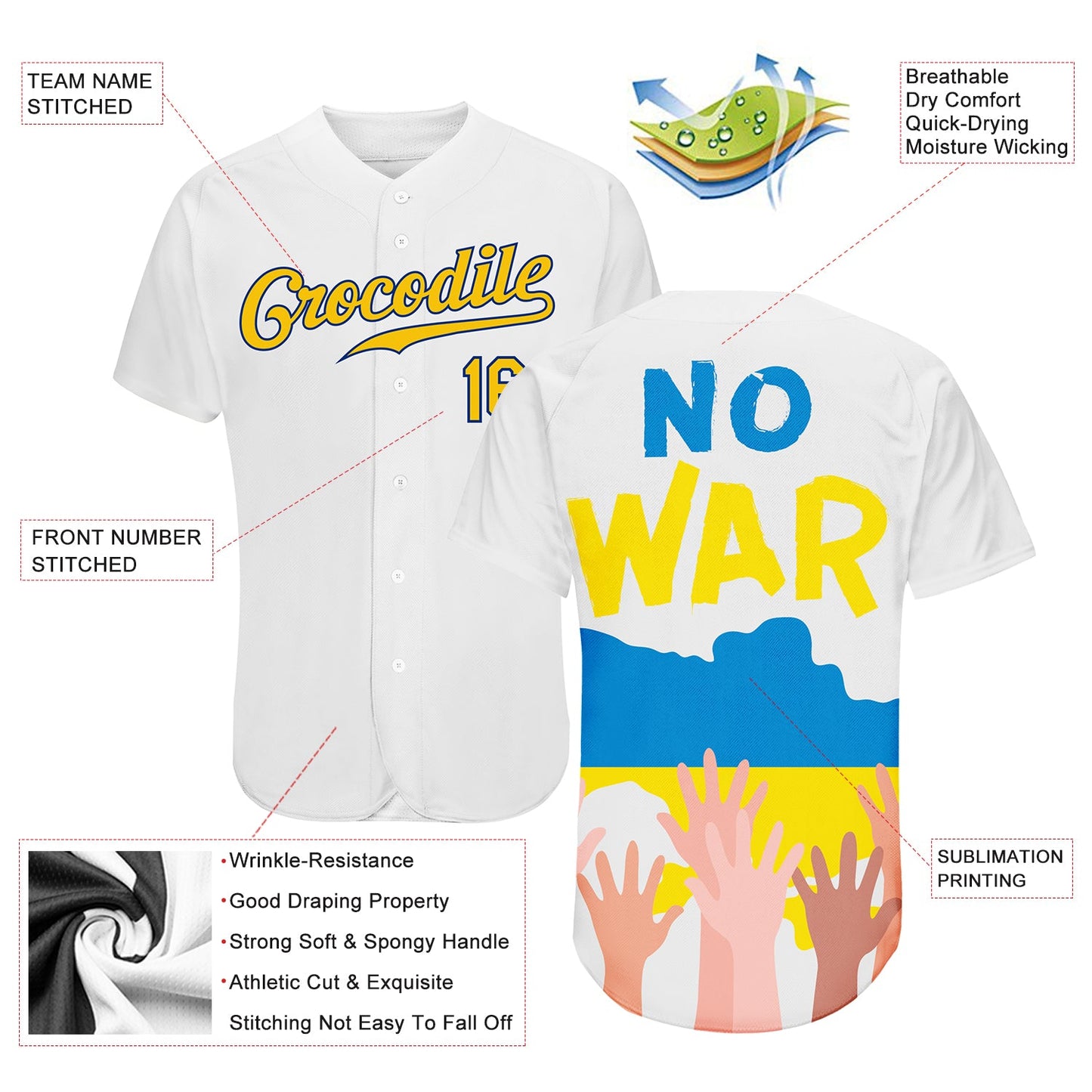 Custom 3D Pattern Design No War In Ukraine Authentic Baseball Jersey - Sky-Custom