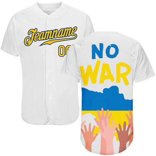Custom 3D Pattern Design No War In Ukraine Authentic Baseball Jersey - Sky-Custom