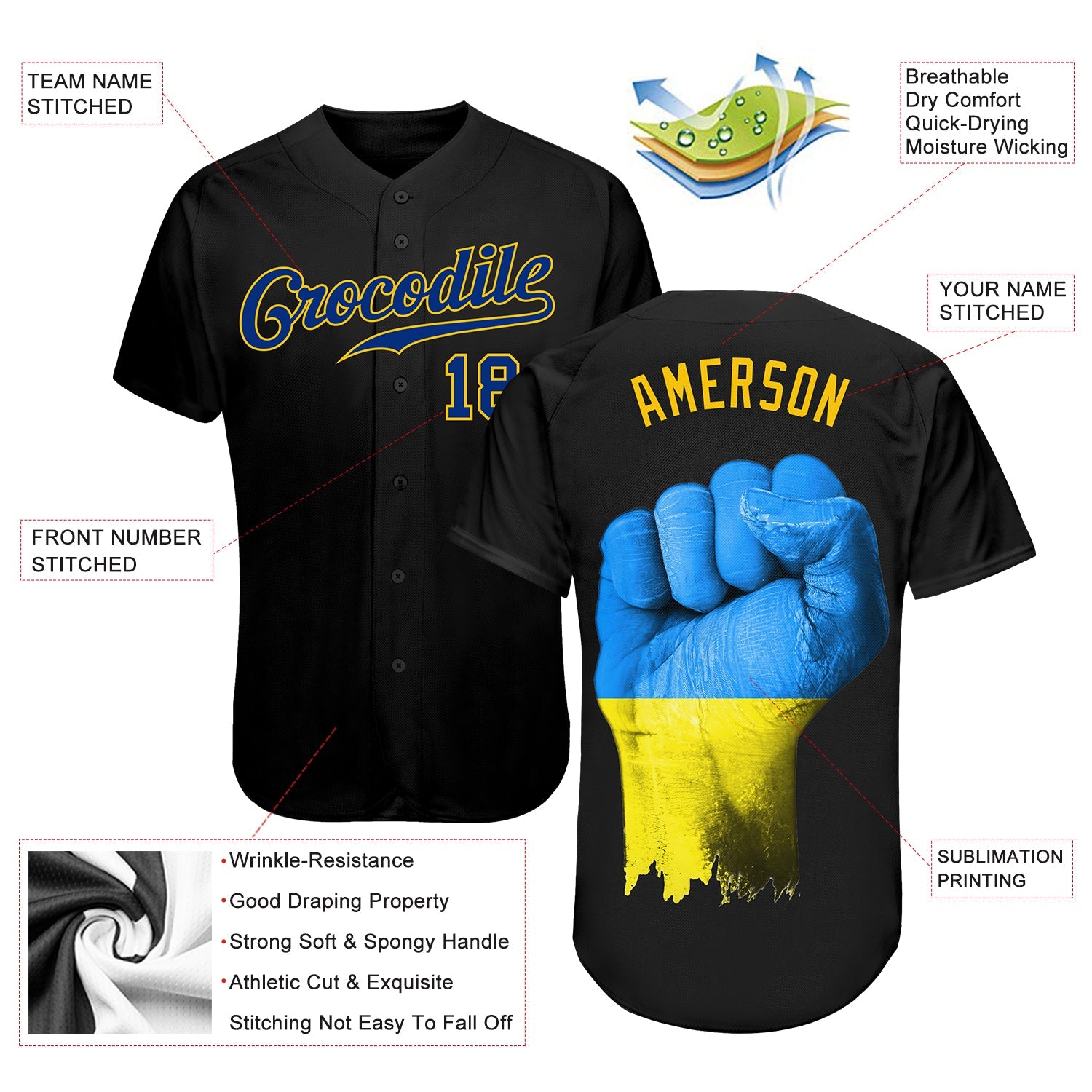 Custom 3D Pattern Design Solidarity With Ukraine Patriotic And Togetherness Authentic Baseball Jersey - Sky-Custom