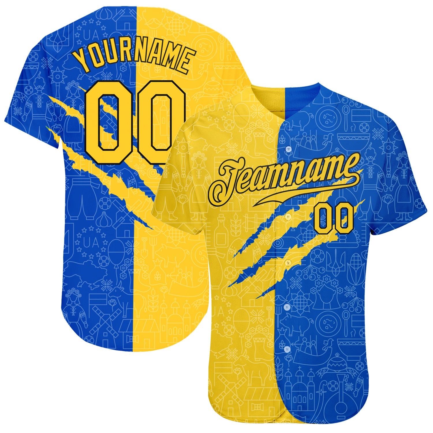Custom 3D Pattern Design Ukrainian Flag Authentic Baseball Jersey - Sky-Custom