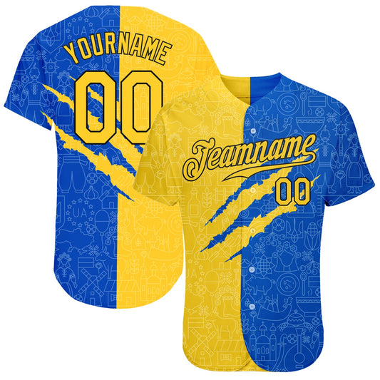 Custom 3D Pattern Design Ukrainian Flag Authentic Baseball Jersey - Sky-Custom