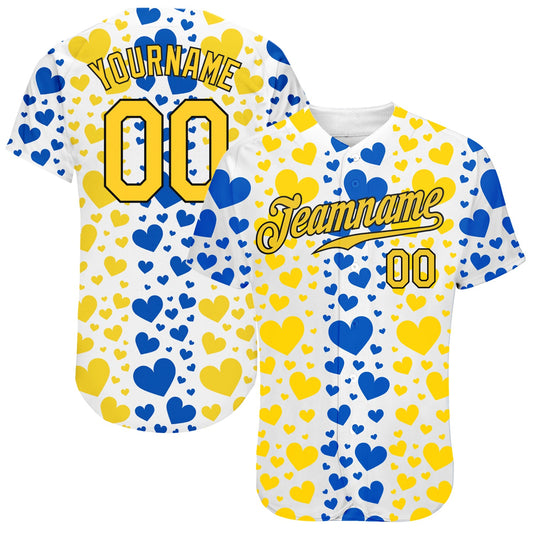 Custom 3D Pattern Design Hearts Painted In The Colors Of The Ukrainian Flag Authentic Baseball Jersey - Sky-Custom