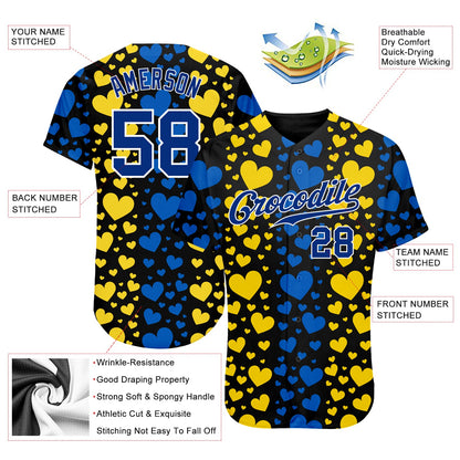 Custom 3D Pattern Design Hearts Painted In The Colors Of The Ukrainian Flag Authentic Baseball Jersey - Sky-Custom