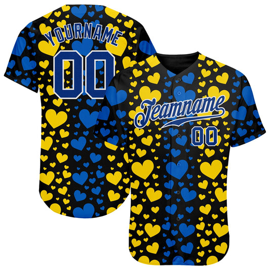 Custom 3D Pattern Design Hearts Painted In The Colors Of The Ukrainian Flag Authentic Baseball Jersey - Sky-Custom