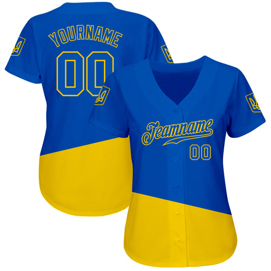 Custom 3D Pattern Design Ukrainian Flag And Coat Of Arms Of Ukraine Authentic Baseball Jersey - Sky-Custom