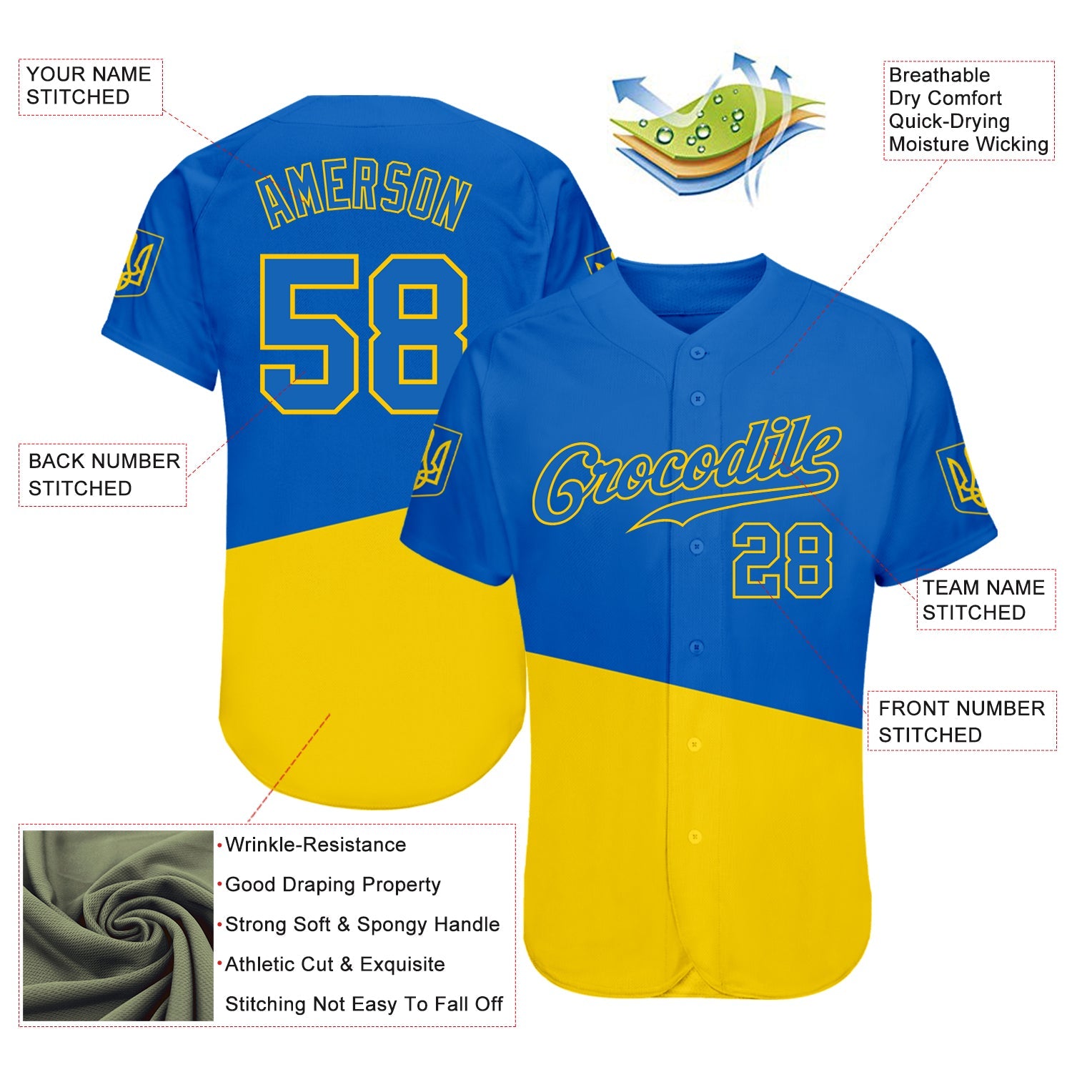 Custom 3D Pattern Design Ukrainian Flag And Coat Of Arms Of Ukraine Authentic Baseball Jersey - Sky-Custom