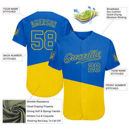 Custom 3D Pattern Design Ukrainian Flag And Coat Of Arms Of Ukraine Authentic Baseball Jersey - Sky-Custom
